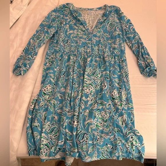 Lilly Pulitzer Loran Dress Outta Line Turquoise Oasis (104) - Picture 4 of 7